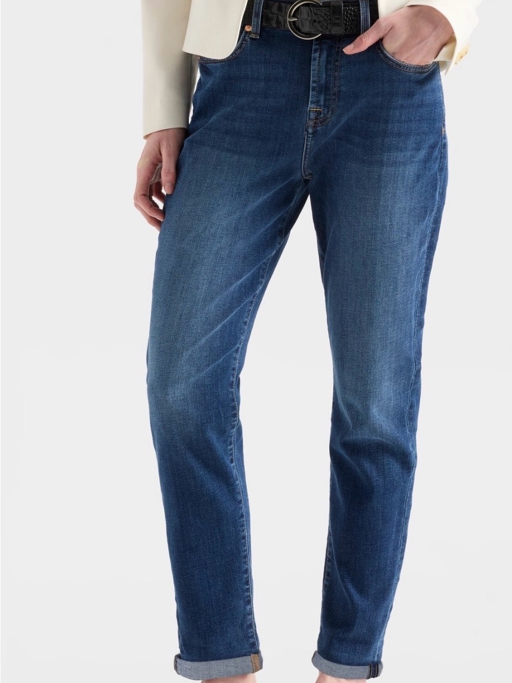 7 For All Mankind Josefina Boyfriend Jeans in Deep Blue Wash